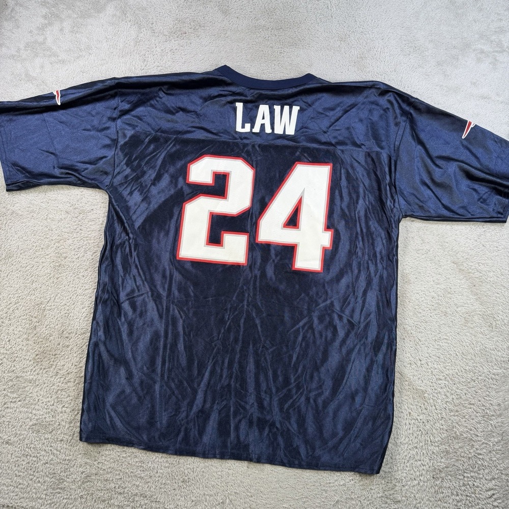 New England Patriots Ty Law Jersey Mens XL Blue NFL Football #24 Short Sleeve